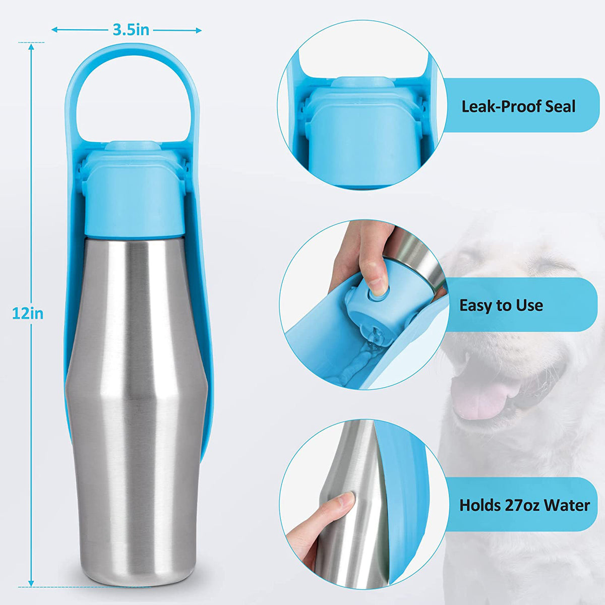 Stainless Steel Pet Water Bottle for Dogs and Cats, Portable Outdoor Travel Cup