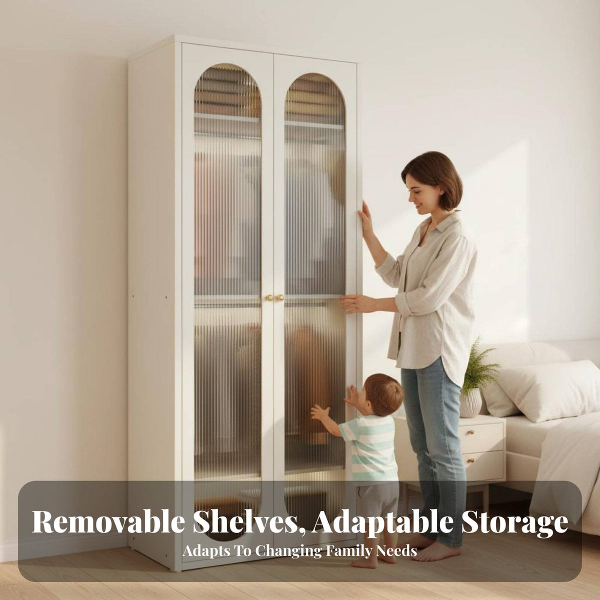 French Cream design 2-Door Armoire Large Capacity 2-Door Wardrobe Multiple Color choices Bedroom Furniture configurable Design for Children, Families, Homeowners, kid's Room, Nursery, Playroom, Apartment