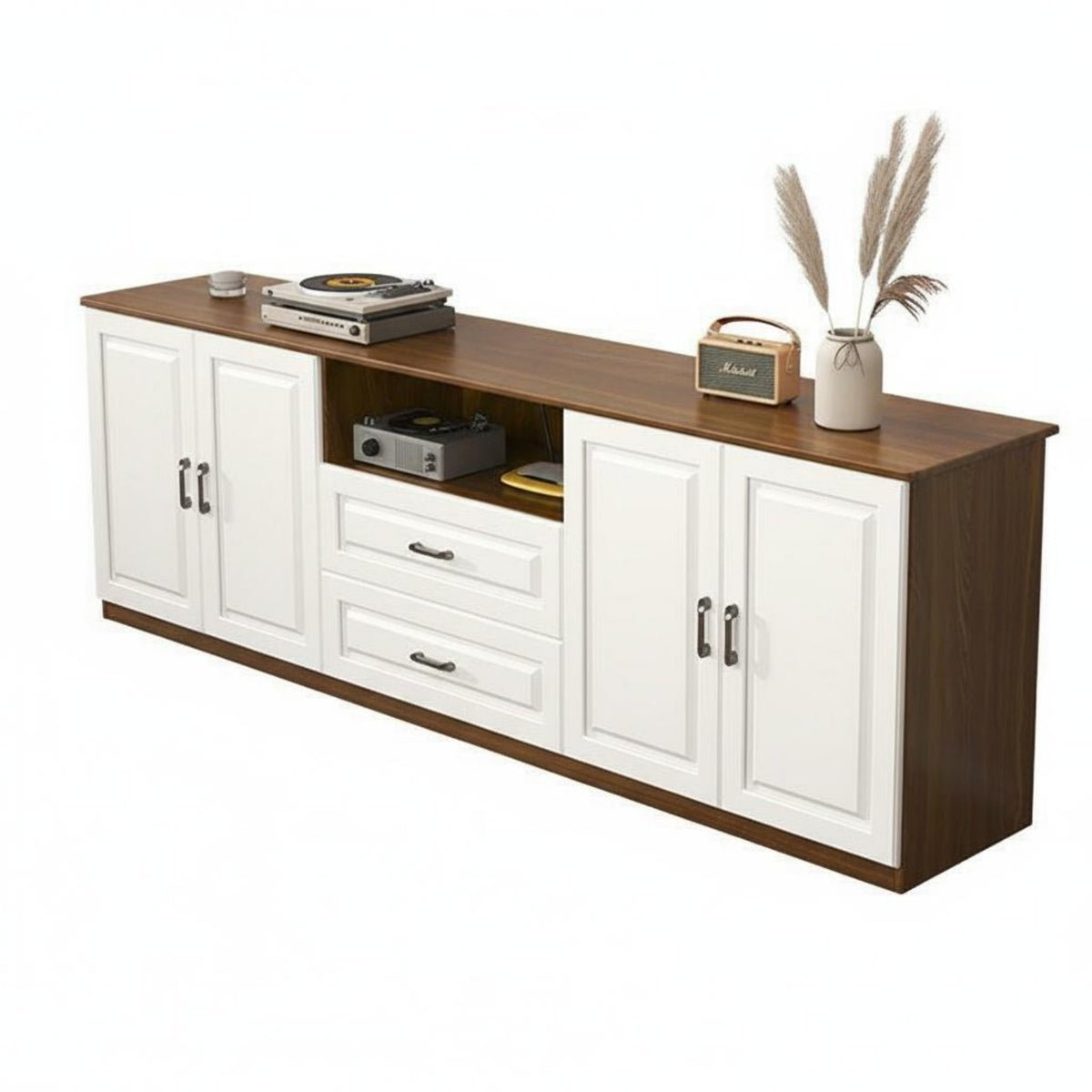 Wooden TV Cabinet Modern Simple Design TV Stand with Storage Multifunctional Living Room Entertainment Center for Bedroom, Small Apartment