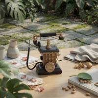 Retro Telephone Model Metal Telephone Model Decorative Mini Phone with Rotary Dial for Coffee Shops