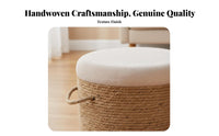 Antique design and aesthetic Round Woven Top Stool sturdy Wood Frame Low Backless Seat Multi-Functional Small Bench adaptable for Adults, Families, households, Living Room, Entryway, Bedroom, Balcony