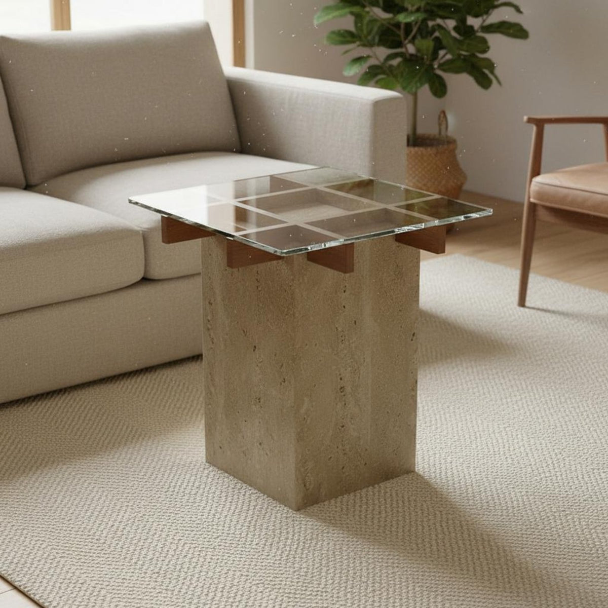Pedestal Table Retro Design Grid-Support Pedestal Table Clear Tabletop Home Furnishing for Guesthouse Owners, Homeowners, Living Room, Entryway