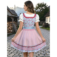 2026 Munich Oktoberfest Dress Floral Puff Sleeve High-Waist Tie-Back Halloween Costume