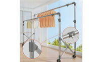 Space-Saving Double Rod Drying Rack Foldable Drying Rack with Wheels Extendable Collapsible for Apartments