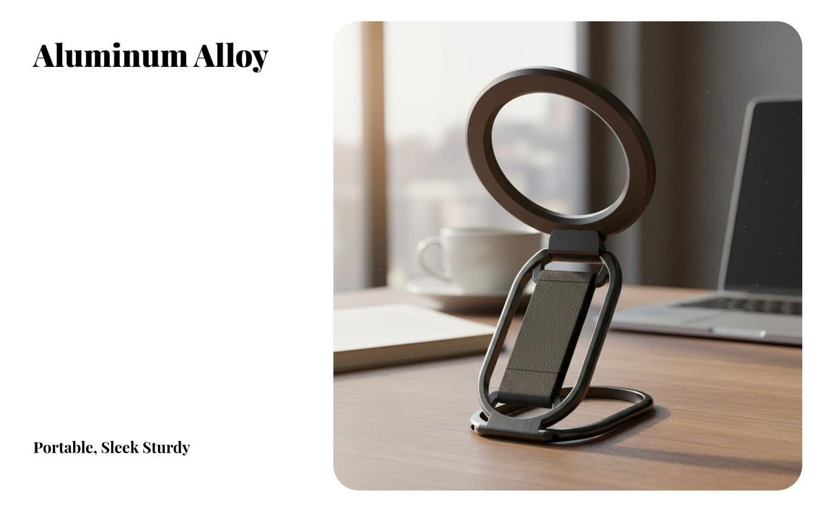 Attractive Kickstand Grip Magnetically-Stable Compatible Attractive Loop Holder with Strap Foldable Phsingle Stand for Tripers, Commuters, Desk Use
