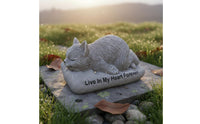 Indoor Outdoor Use Pet Remembrance Statue Hand-Carved Look Resin Cat Grave Marker Heartfelt Inscription