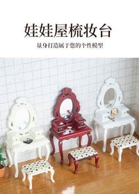 1:12 Dollhouse Miniature Furniture Vanity with Mirror, Drawers, Table and Stool Photo Prop
