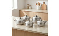 5 Pieces Aluminum Pot with Lid Brushed Pot with Lid Even Heating for Students