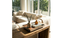Tray with Wood Interior Polished Stainless Steel Tray Modern for Coffee Table