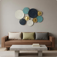 Layered Circular Wall Decor Hand-Painted Metal Disk Wall Art Fan-Shaped Accents