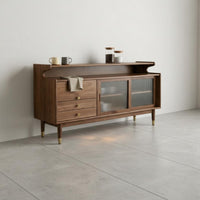 Sturdy Build Black Walnut Sideboard Adjustable Shelves Buffet Cabinet Spacious Top Walnut Storage Cabinet S-Shaped Curve Design for Entryway