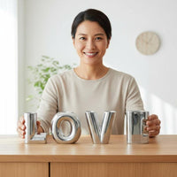 4 Pieces LOVE Letter Vase Set Modern Design Ceramic Letter Vases Ribbed Texture