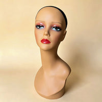 PVC Mannequin Head for African Wig Display, Black Head Model with Hat and Necklace Stand