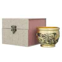 Copper Ashtray Sculpted Surface Lidded Ashtray Gold-Toned for Display