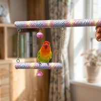 Bird Swing Double Layer Rope Parrot Perch, Parrot Toy with Bells, Bird Rope Cockatiel Perch for Budgies, Parakeet, and Small Parakeets Cage