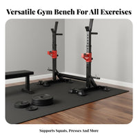 Heavy Duty Steel Construction Squat and Bench Press Set High Load Capacity Multi-Function Weight Lifting Rack Safety Spotter Arms Adjustable Squat Rack Easy Assembly for Weightlifters, Fitness Enthusiasts