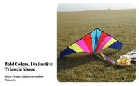 Ready to Fly Large Triangle Kite Tear-Resistant Material Rainbow Delta Kite Long-Lasting Outdoor Toy High Quality Materials for Adults, Beginners, Family, Park, Summer Vacation, Windy Days