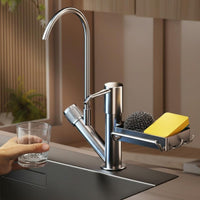 complete Design Soap Dispenser with Sponge Holder Press-Action Pump Multi-Compartment Sink Organizer Drainage Tray Countertop holder Space Saving for Homemakers, Homeowners, Parents, Kitchen, Home