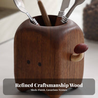 Solid Wood Utensil Cup Creative Gift Whimsical Desk Organizer Multi-Functional