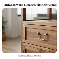Modern Oriental Design Stepped Curio Cabinet Vintage Aesthetic Sideboard Staggered Shelving Storage Furniture Open and Closed Compartments for Tea Lovers, Art Collectors, Homeowners, Living Room, Entrance Hall, Bedroom, Office