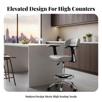 360-Degree Swivel Adjustable Rolling Drafting Chair Circular Footrest Task Stool Thick Padded Cushion Office Furniture Ergonomic Design for Receptionists, Cashiers, Architects