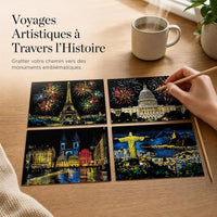 A4 Scratch Art Paper Set with Colorful Night View Designs for DIY Art and Stress Relief