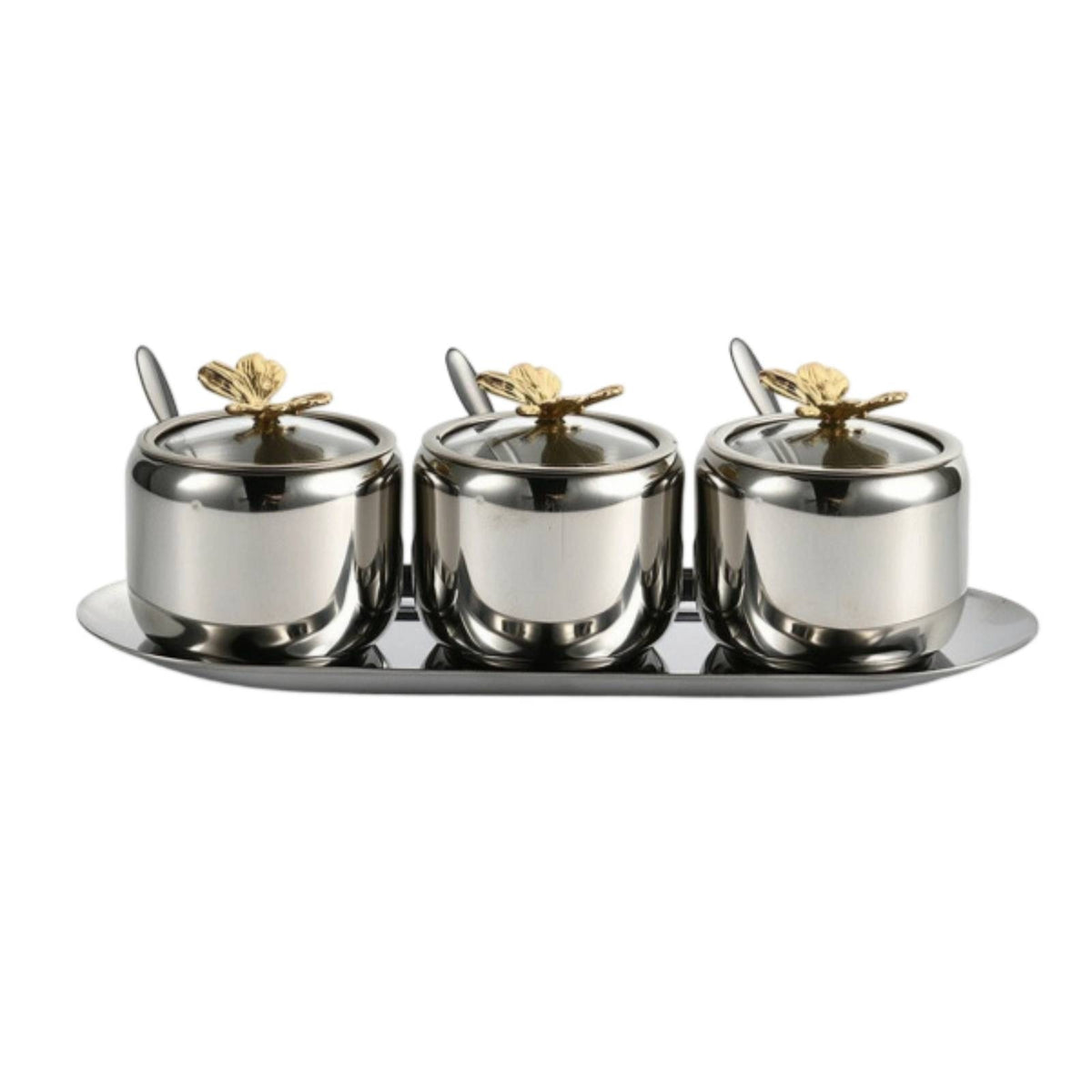 3 Pieces Condiment Jar Set with Space-Saving Tray Seasoning Box Set Seasoning Box with Cover for Kitchen Counter