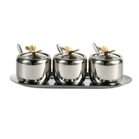 3 Pieces Condiment Jar Set with Space-Saving Tray Seasoning Box Set Seasoning Box with Cover for Kitchen Counter