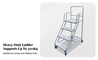 Rolling Step Ladder Non-Slip Steps Warehouse Stocking Ladder All-Steel Construction Mobile Surface Steps for Homeowners, Stockroom, Garage, Library