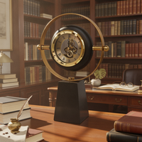 Clock with Pedestal Base Decorative Circular Table Clock for Bookshelf, Office, Cabinet