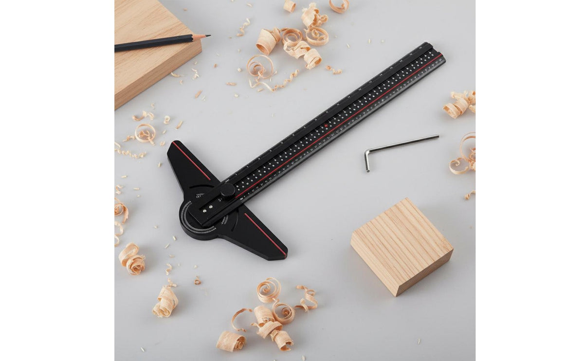 Double Scale (Inch/CM) Aluminum Alloy Scribing T-Ruler Multifunctional Adjustable T-Square Ruler Etched Markings Sliding Combination Square High Precision for Woodworkers, Carpenters, Drafting