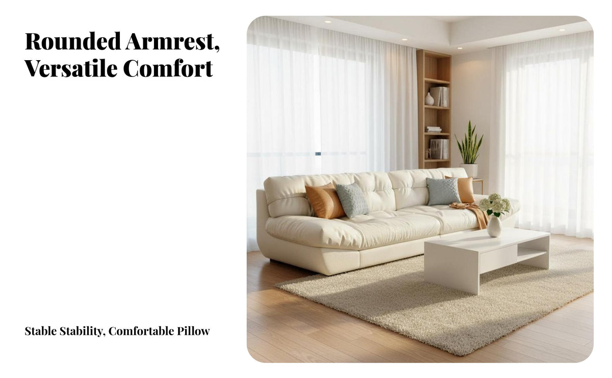 Cushiony Couch Modern Minimalist Sofa Cream theme & appearance Living Room Furniture for Apartment Dwellers, Interior Design aficionados, Studio, Lounge Area