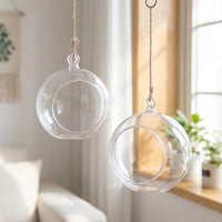 Plant Pots and Hanging Basket Set for Outdoor Plants, Pack of 2 Spherical Glass Flower Pots, Clear Air Plant Holder, Gift for Plant Lovers