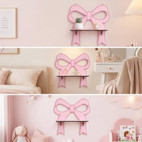 Wall Shelf with Bow Charming Wooden Shelf with Bow Pink Furniture for Girls, Teens, Nursery, Bedroom, Dressing Room