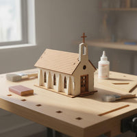Wooden Church Kit Display Ornament Church Model DIY for Miniature Scene