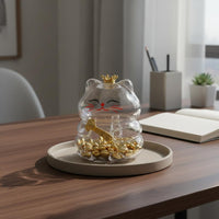 Feline Piggy Bank Decorative Storage Item Transparent Glass