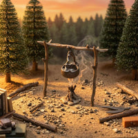 Campfire Cooking Scene 1/64 Scale Miniature Campsite Wooden Frame
