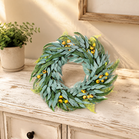Spring Door Wreath 30cm, Semi-Handmade Decorative Wreath for Front Door, Country Style Spring Decoration, Artificial Flower Wreath for Renters