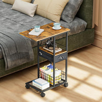 Movable Luxury Small Coffee Table Vintage Side Table C-shaped Storage Rack Trolley with Wheels for Small Apartments