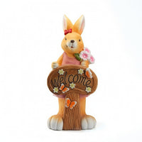 Rabbit Statue with Welcome Sign Illuminated Solar Bunny Garden Light for Porch