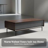 Black Walnut Finish Rectangular Coffee Table with Drawer Modern design Living Room Furniture Nordic Aesthetic Hidden Storage for Apartment Dwellers, Homeowners, Interior Designers, Lounge Area
