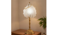 Elegant Pleated Shell Table Lamp Decorative Table Lamp with Pearl Trim Soft Shell Light Beach-Themed for Living Room, Reading Nook