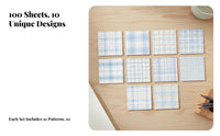 100 Pieces Plaid Memo Sheets Unique Patterns Checkered Background Paper Assorted Designs Grid Note Paper for Students, Crafters, School, Crafting