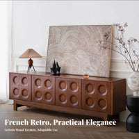 Vintage Aesthetic Low TV Cabinet with Rattan Door Mid-Century-centuryera Design Living Room Furniture Small Space compact-friendly Media Console Multi-Purpose for Apartment Dwellers, Homeowners, Interior Decorators, Entryway, Bedroom, Home Office, Kitchen
