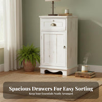 Narrow Bedside Cabinet Retro Design Narrow Storage Locker with Drawer Distressed Finish Large Capacity for Bedroom, Small Areas
