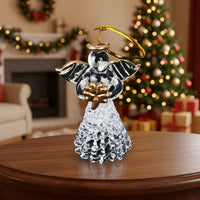 12 Set Glass Angel Pendant, Hand Blown Glass Ornament, Christmas Pendant Decoration, Clear, Gold-colored, Festive Tree Decoration