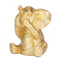 Sitting Elephant Statue Resin Gold Elephant Figurine Rounded Feet
