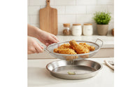 2 Pieces Round Oil Draining Tray with Mesh Insert Rust-Proof Oil Filter Tray Silver-Toned Strainer Versatile for Frying