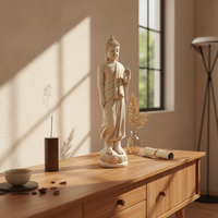 Buddha Statue with Pedestal Ornate Buddha Statue Temple Aesthetic Decor for Garden, Entryway
