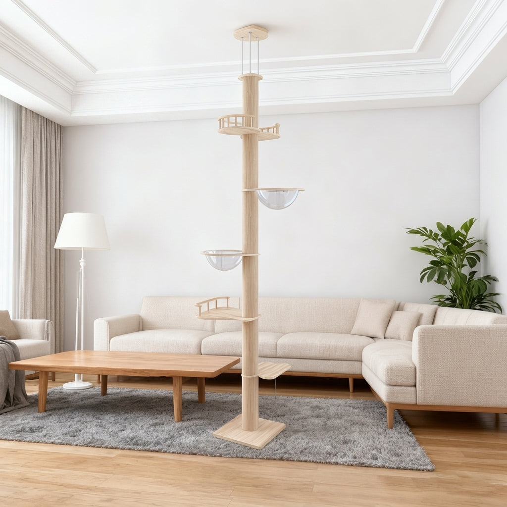 Cat Activity vertical climbing pole to Ceiling Pole, 7 Level Climbing Frame with Scratching Posts